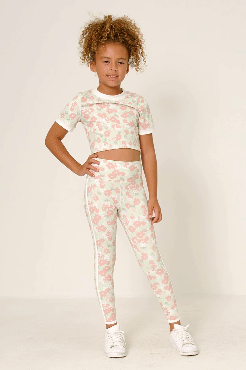 Girls Side Stripe Floral Leggings