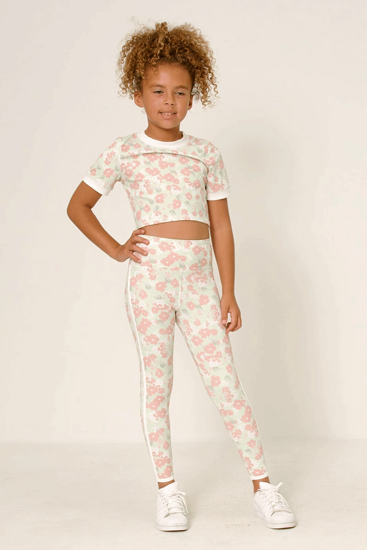 Girls Side Stripe Floral Leggings