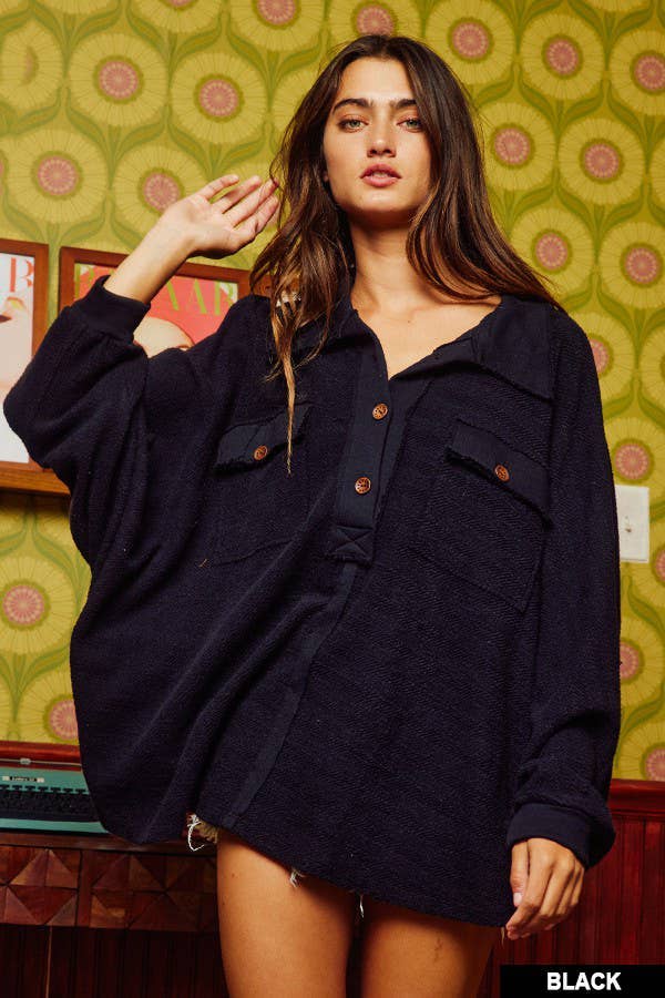 Burgundy French Terry Knit  Loose Fit Top