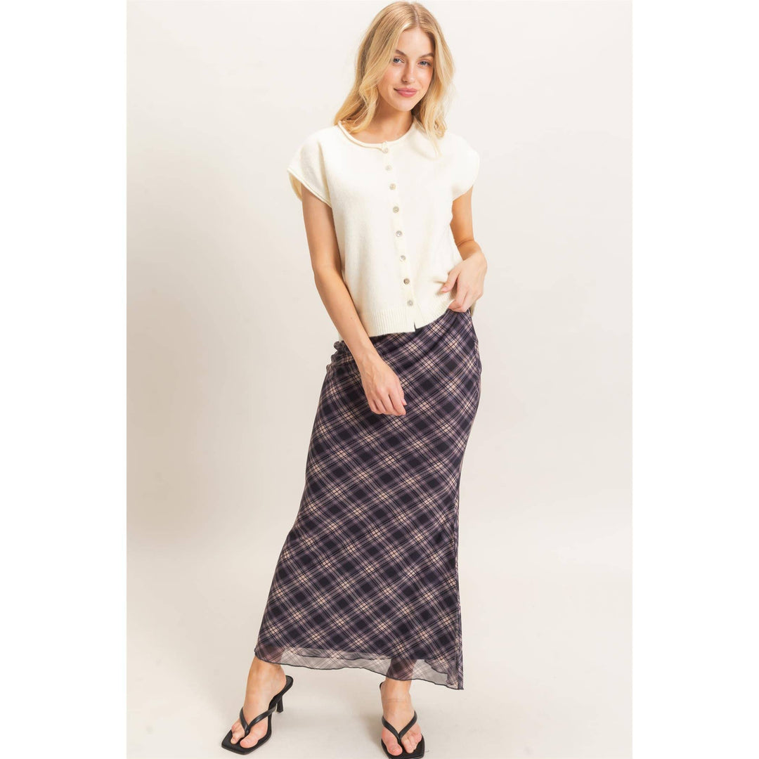 Plaid Mesh Maxi Skirt