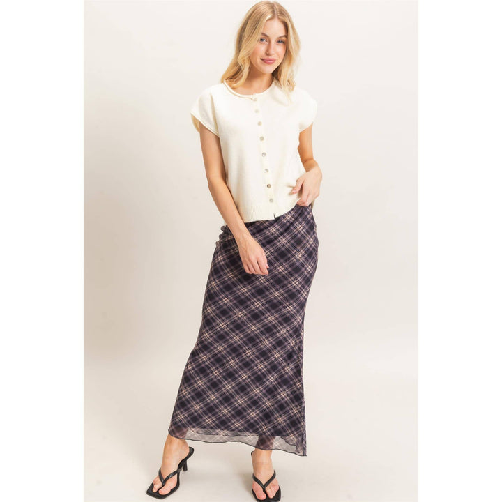 Plaid Mesh Maxi Skirt