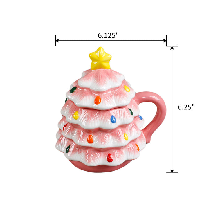 Pink Ceramic Christmas Tree Mug with Lid