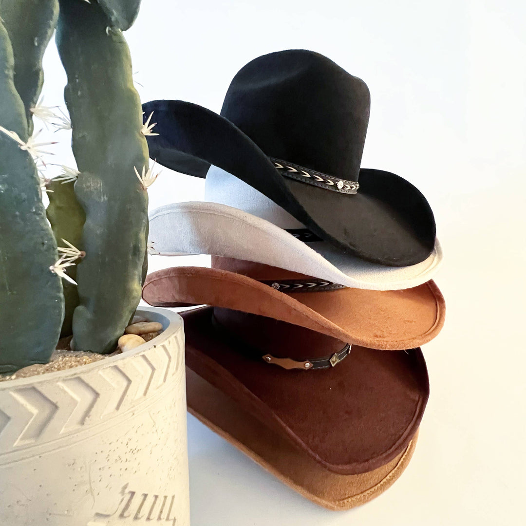 Unisex Vegan Suede Western Cowboy Hat: Black / Large