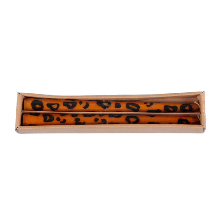 Set of Hand Painted Brown Leopard Candles