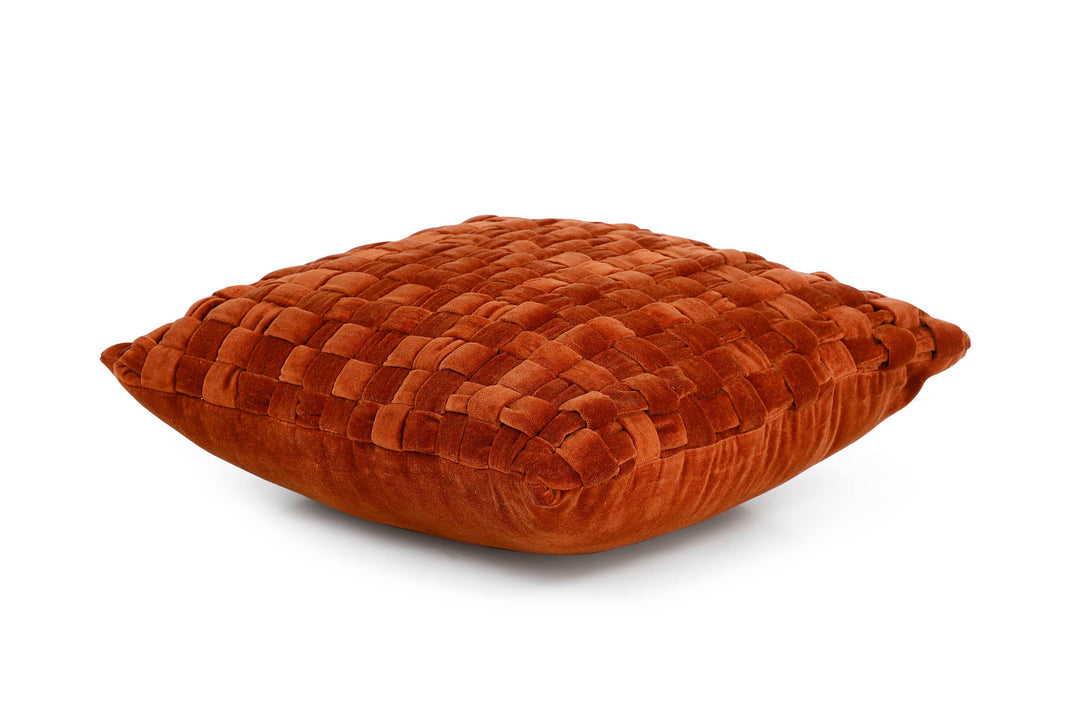 Checked Hand Woven Velvet Square Cushion