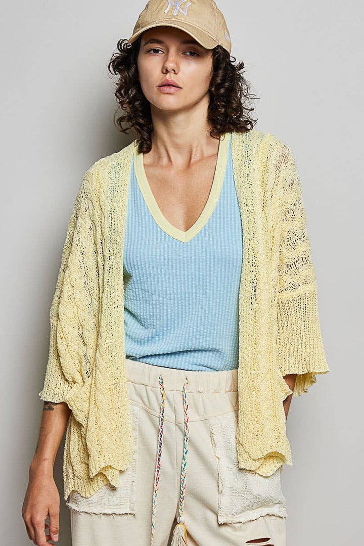 Short Sleeve Cable Sweater Cardigan