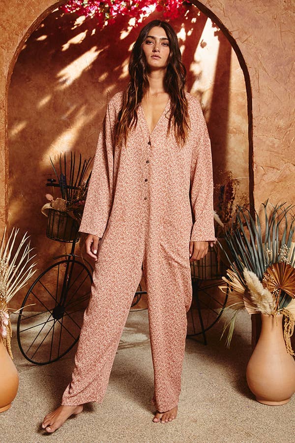 Floral Print Button-up Jumpsuit