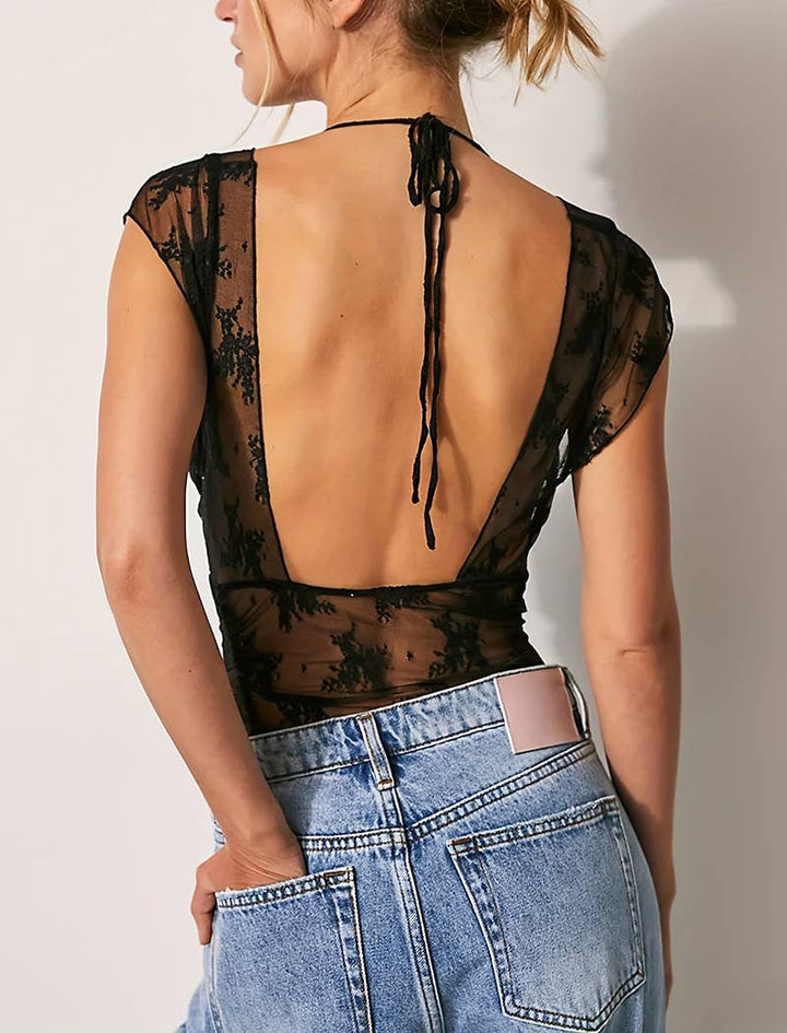 Delicate Floral Lace V-Neck Top