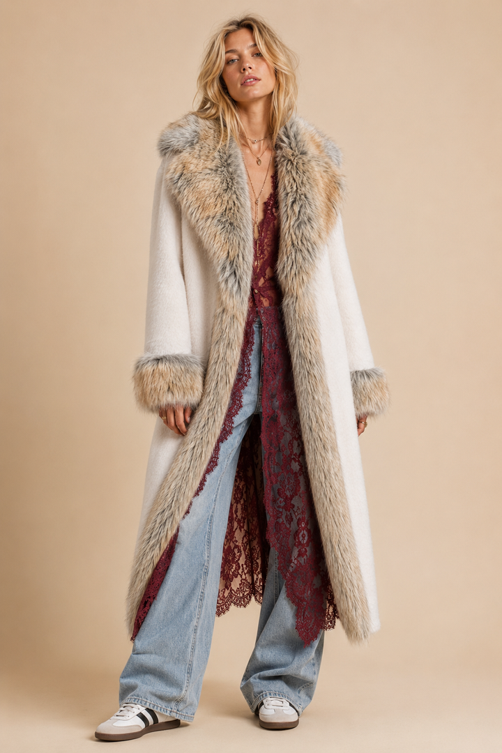 Luxe Faux Fur Trim Longline Coat