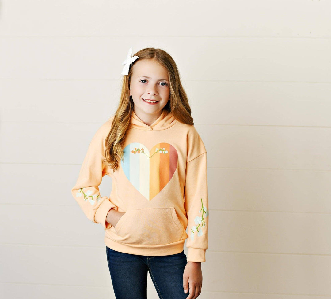 Kids Peach Heart & Floral Print Hoodie