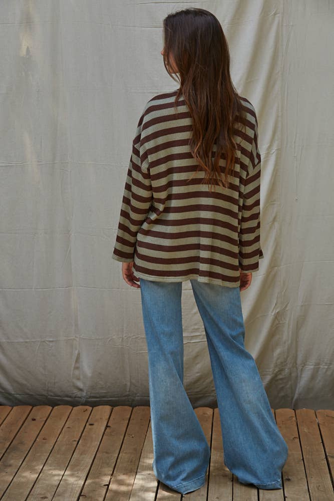 Knit Ribbed Striped Pullover Top