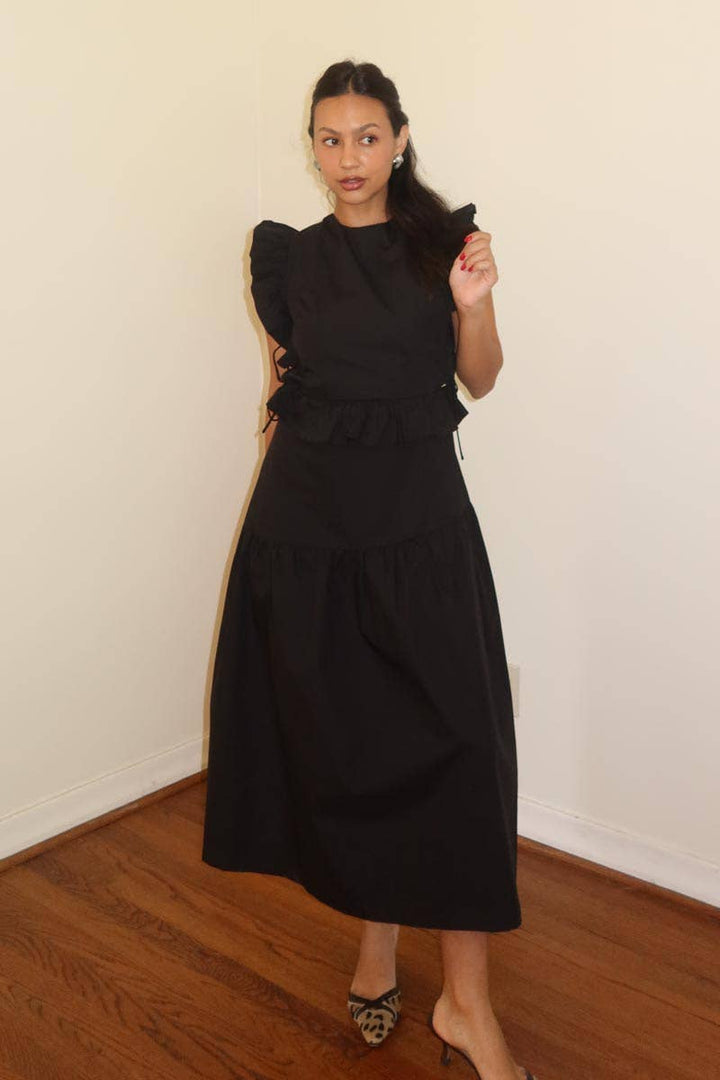 COTTON RUFFLED DETAIL MIDI DRESS