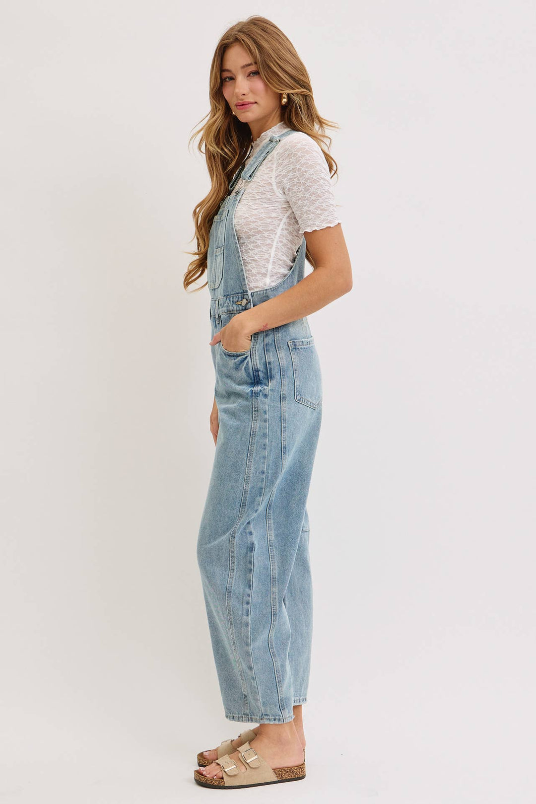 BARREL-LEG DENIM OVER-ALLS