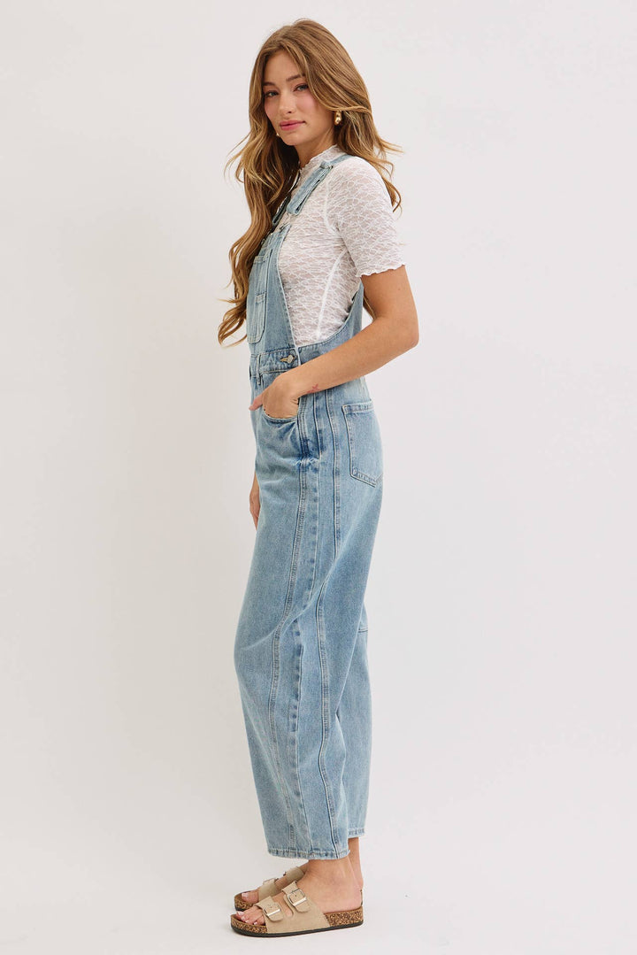 BARREL-LEG DENIM OVER-ALLS