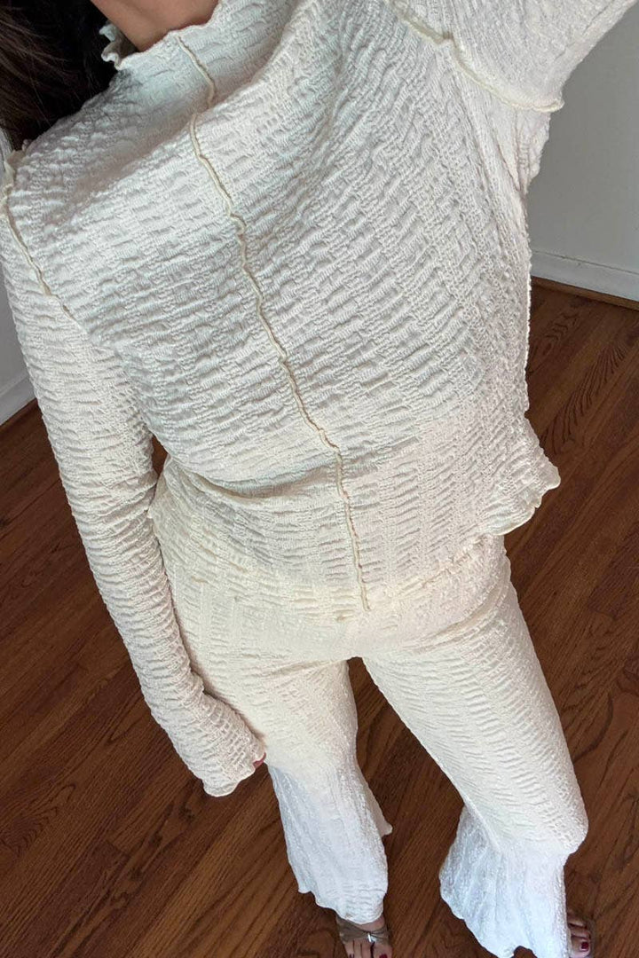 Textured High-Neck Flare Pant Set