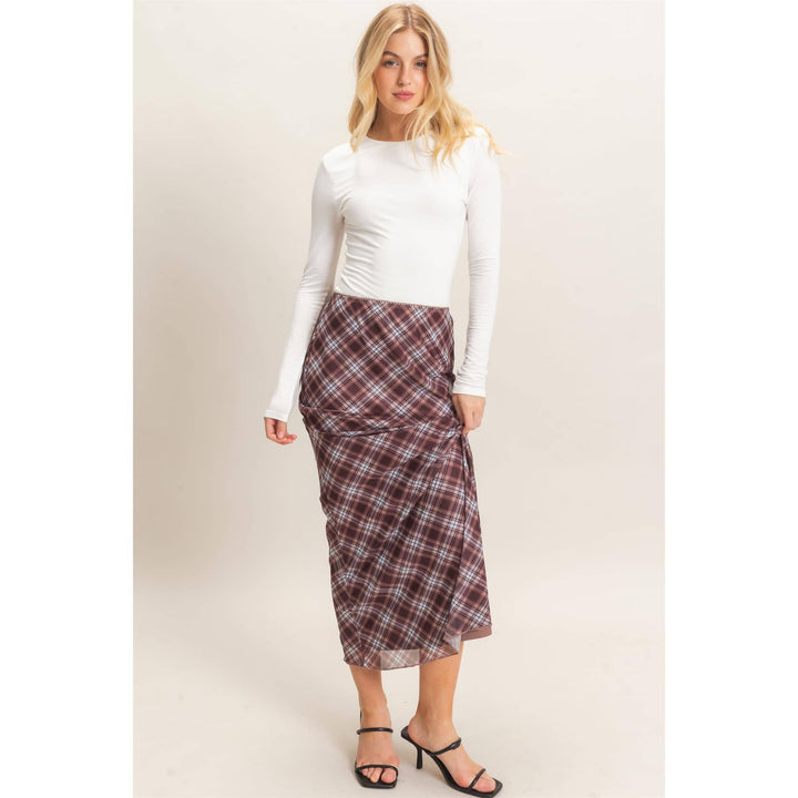 Plaid Mesh Maxi Skirt