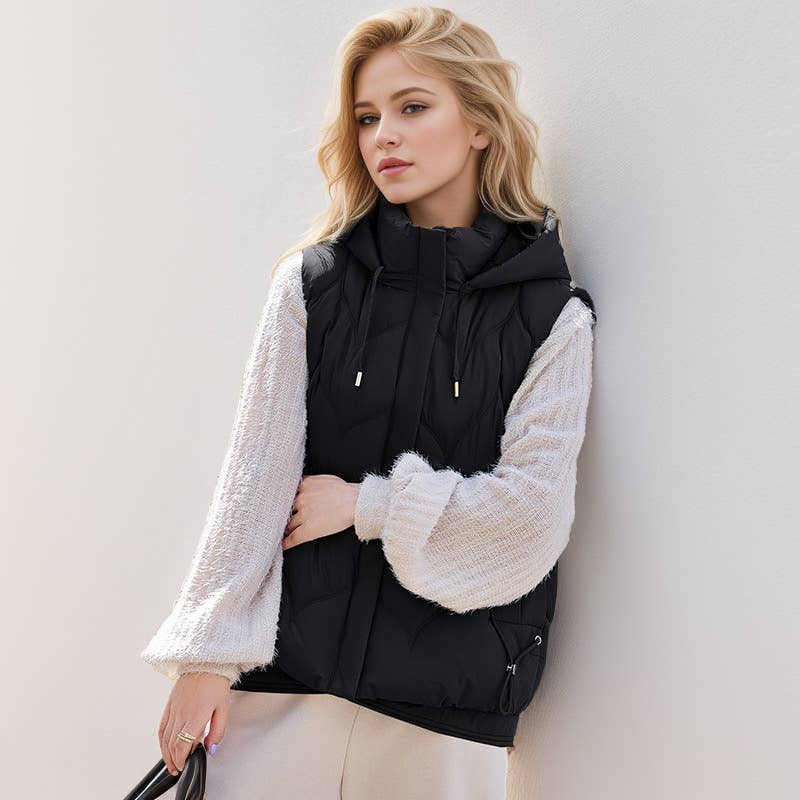 Puffer vest with Hoodie : Khaki