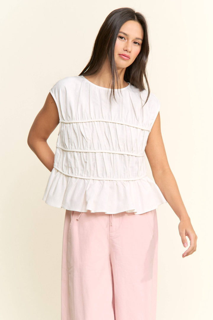 Cap Sleeve Ruched Peplum Top