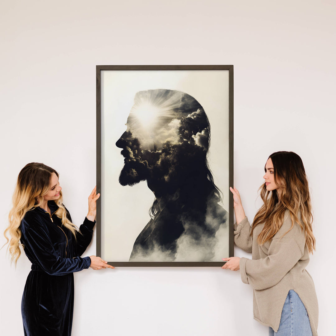 Jesus Double Exposure w\ Thick Wood Frame