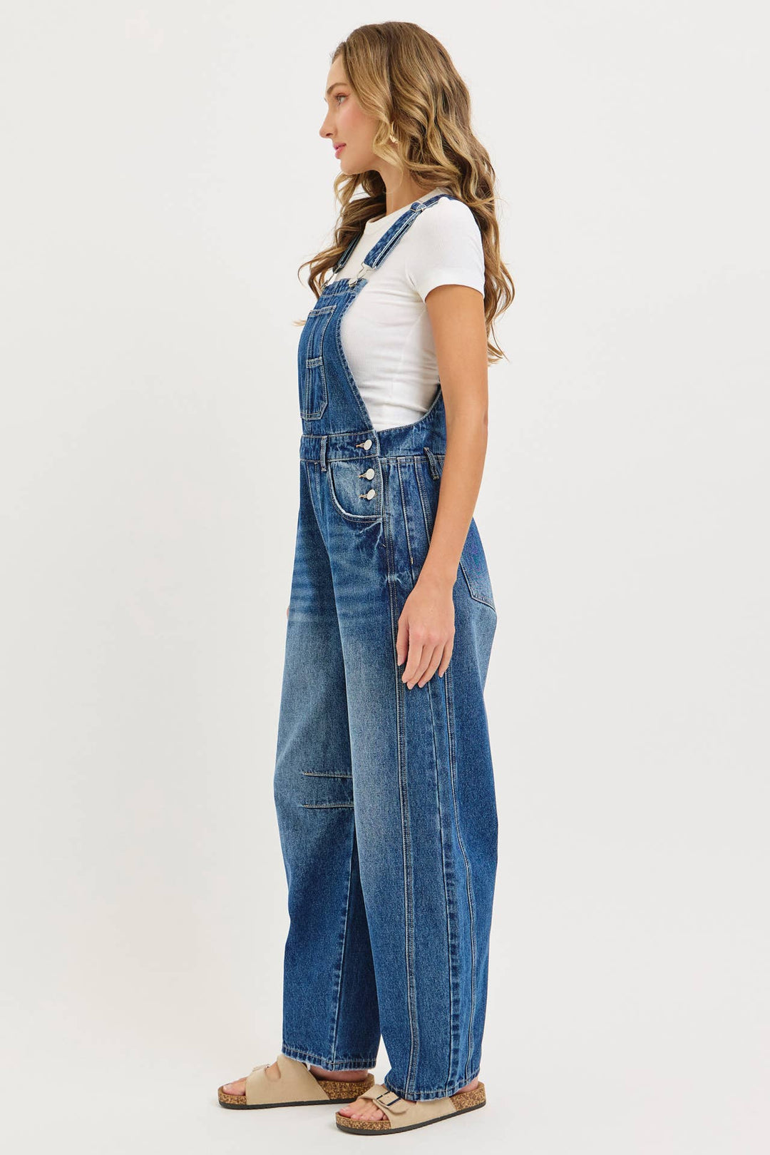 BARREL-LEG DENIM OVER-ALLS