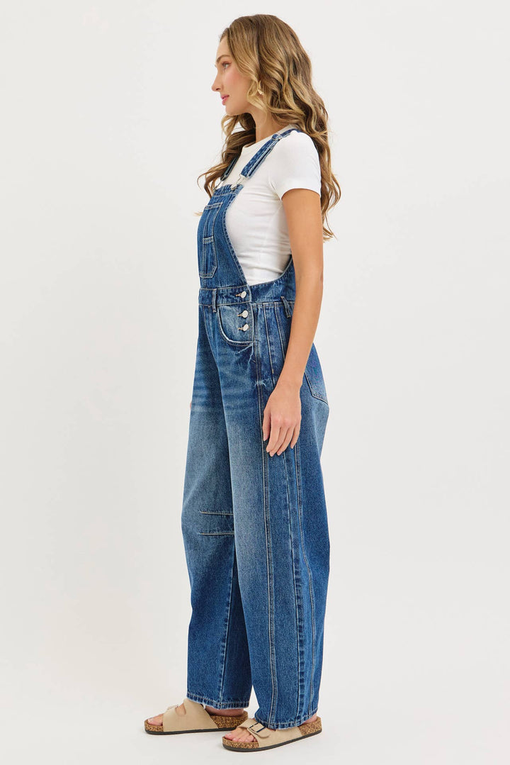 BARREL-LEG DENIM OVER-ALLS