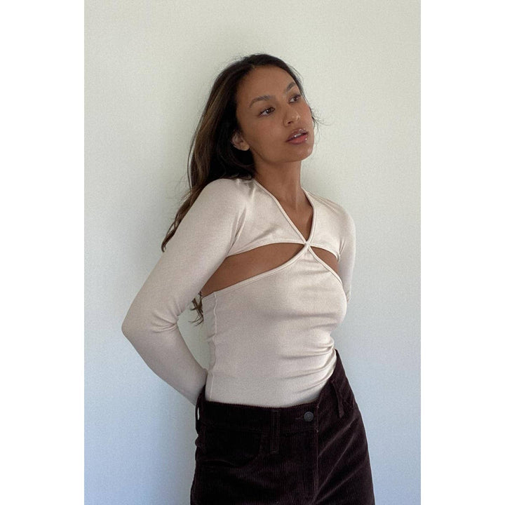 Cut-out Ribbed Long Sleeve Knit Top
