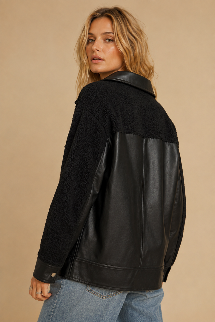 Faux Leather &amp; Sherpa Hybrid Shacket