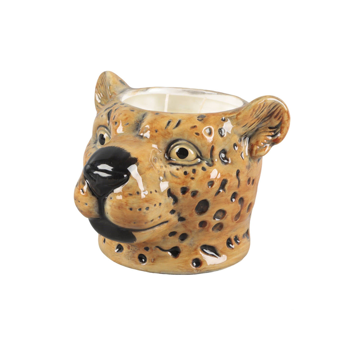 Leopard Head Ceramic Candle – Mahogany Teakwood