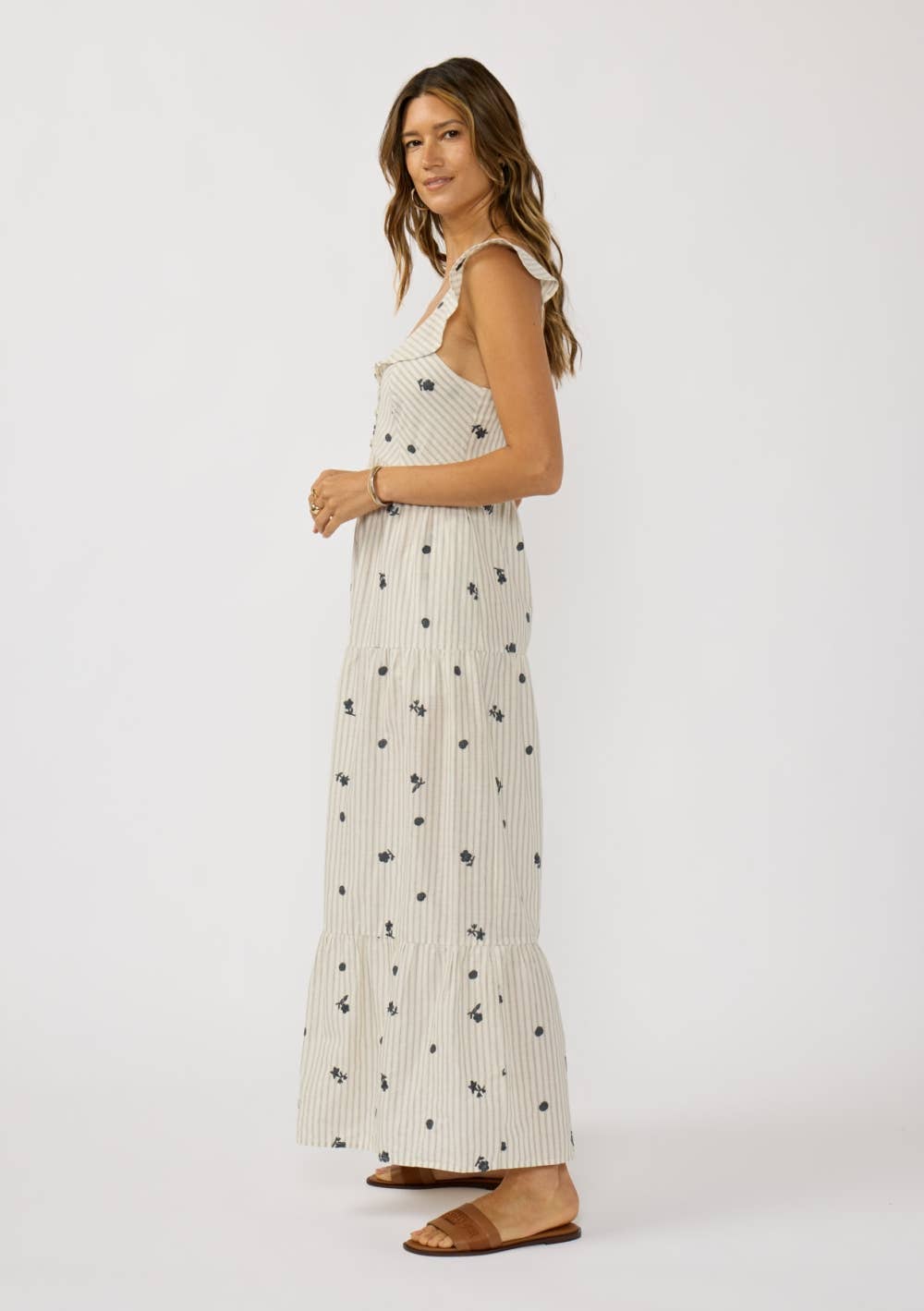 Embroidered Stripe Maxi Dress