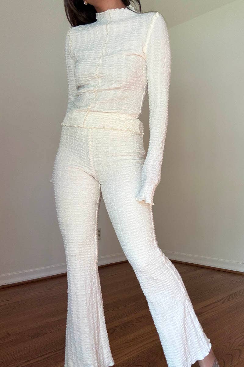 Textured High-Neck Flare Pant Set