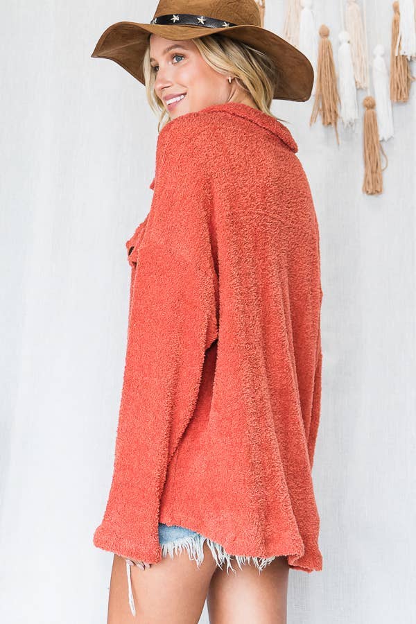 Rust Plush Fluffy Oversized Shirt