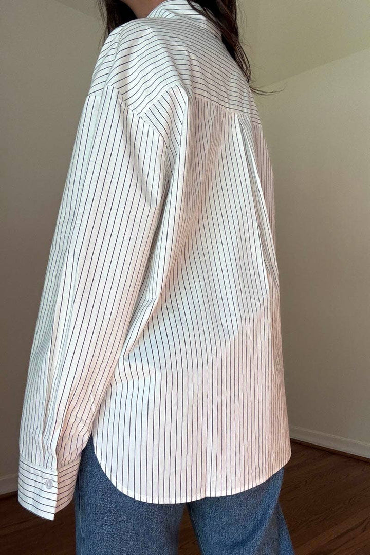 OVERSIZED PIN STRIPE BUTTON UP SHIRT