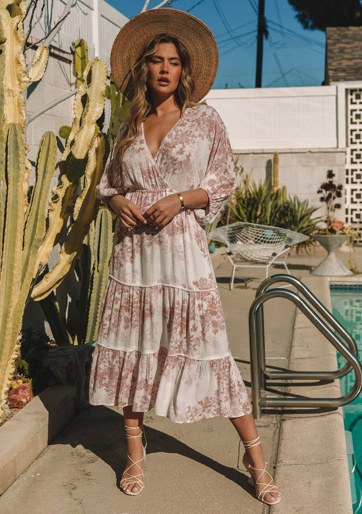 Floral Dolman Tiered Maxi Dress