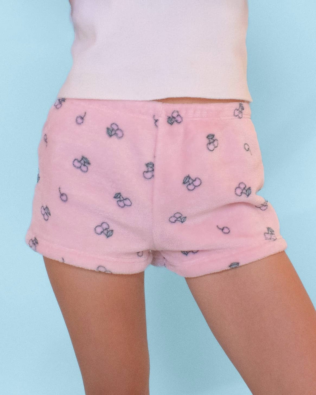 Fleece Cherry Printed Cozy Shorts