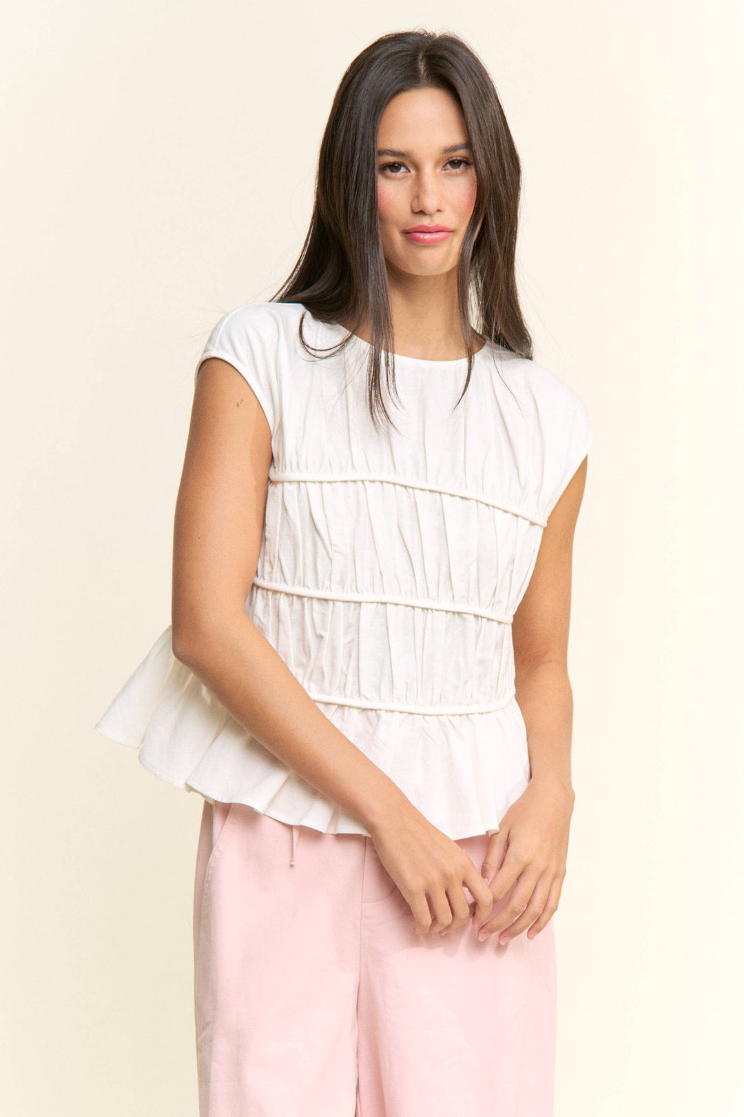 Cap Sleeve Ruched Peplum Top