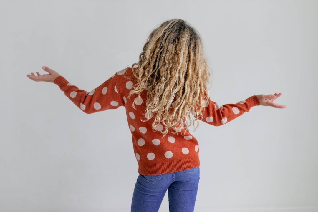 Rust & Beige Polka Dot Crew Neck Sweater