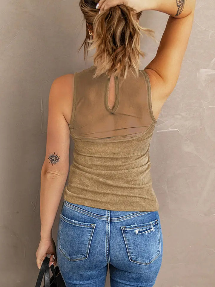 Mesh Splicing Ribbed Tank Top