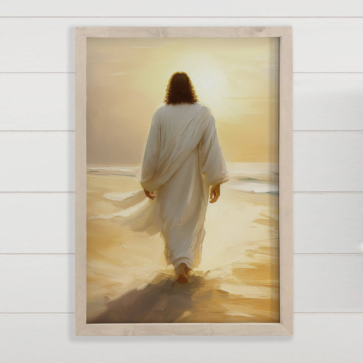 Jesus Golden Sunset - Jesus Canvas Wall Art - Wood Framed: 12x18" Medium Canvas Art with Thick Wood Frame