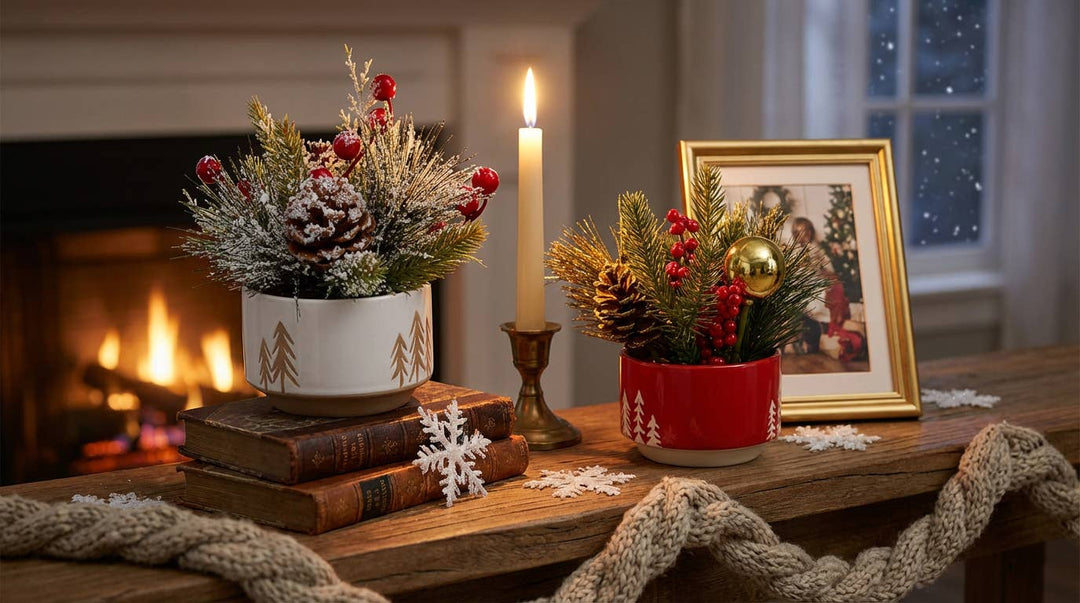 Snowy Pine & Berry Holiday Arrangement – 7”: White