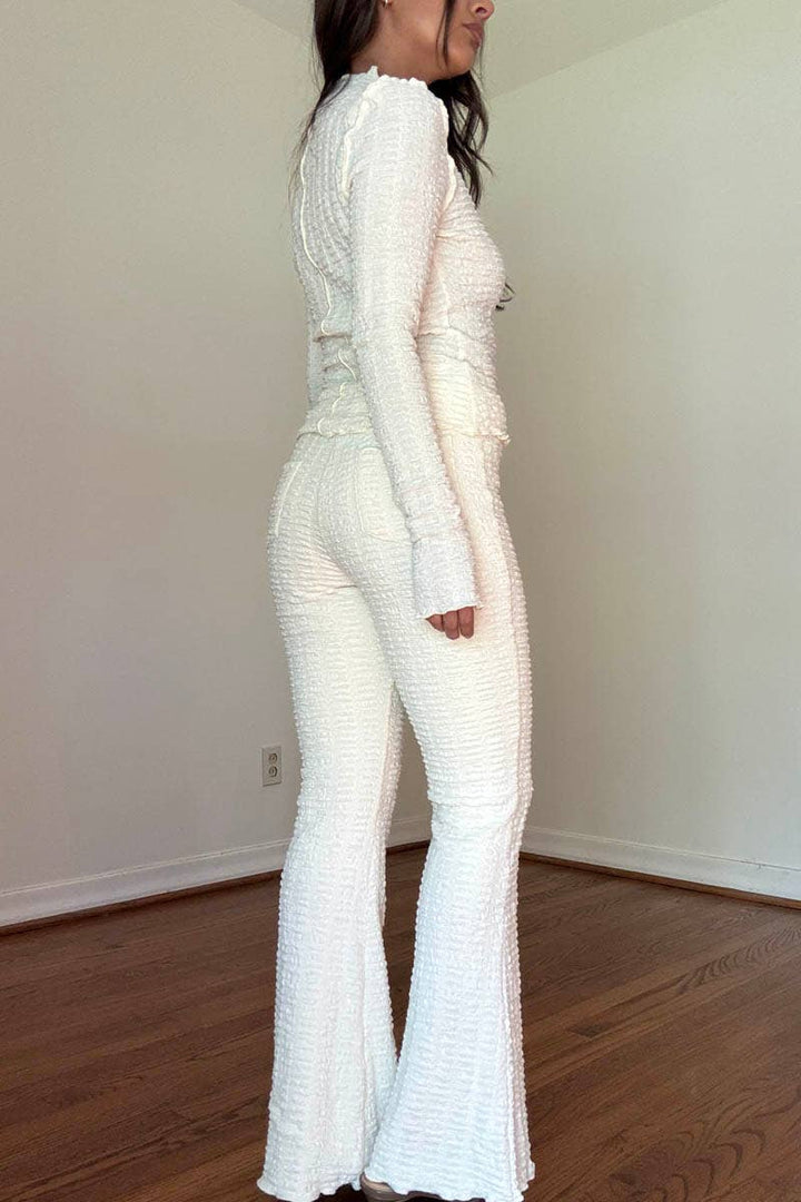 Textured High-Neck Flare Pant Set