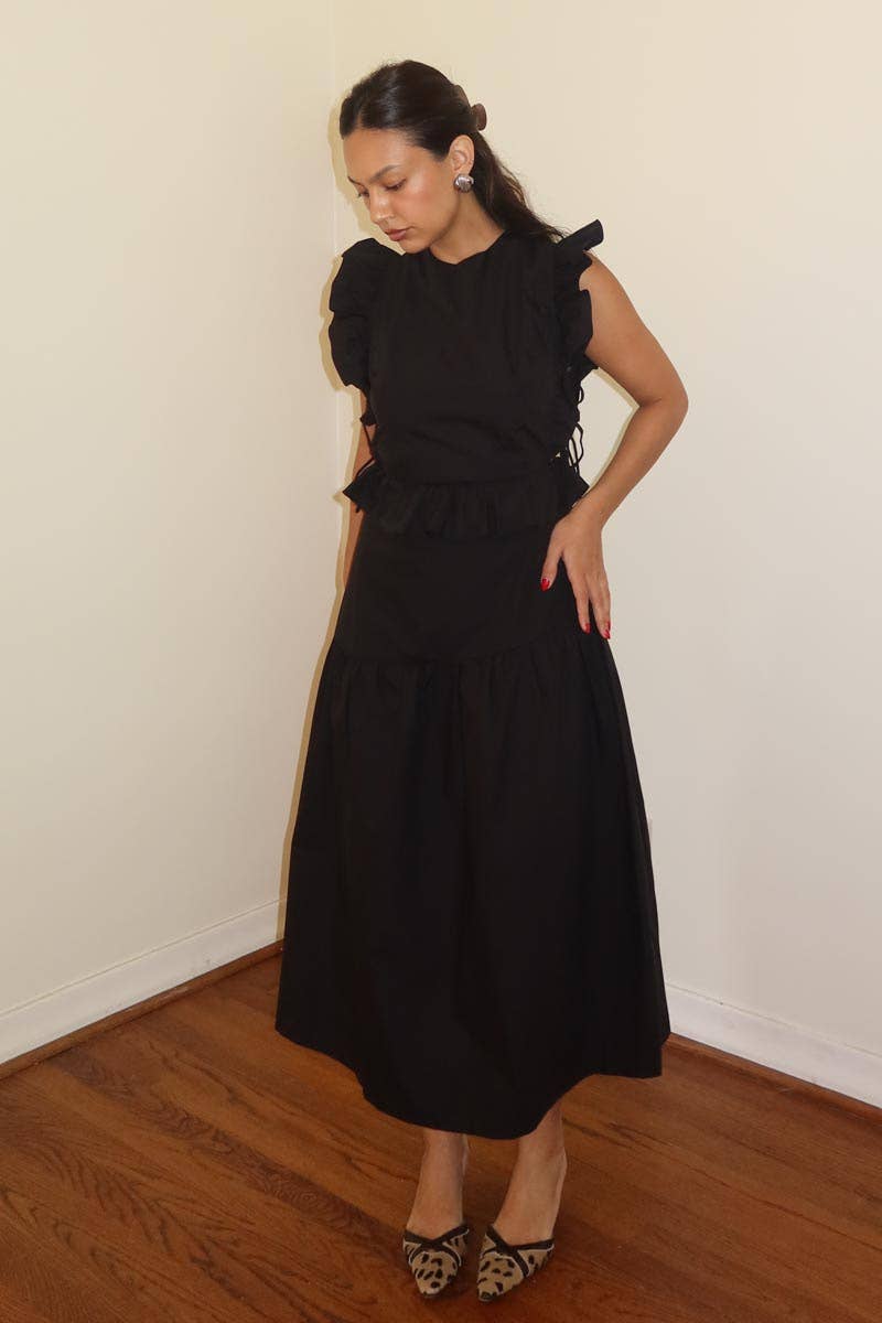 COTTON RUFFLED DETAIL MIDI DRESS