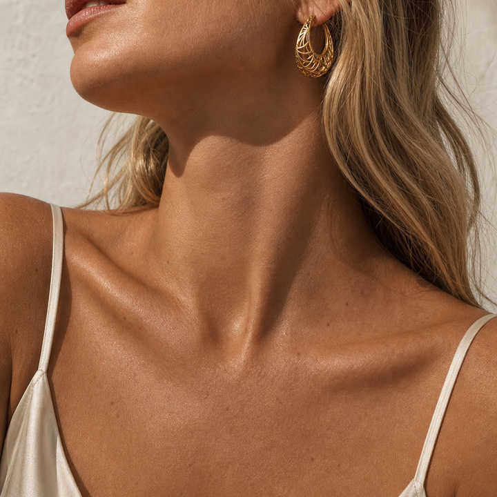 18K Gold Plate Basket Hoops