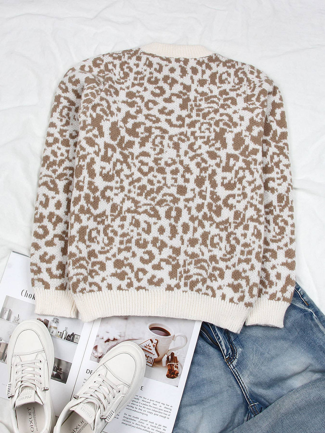 Leopard Print Crewneck Cardigan