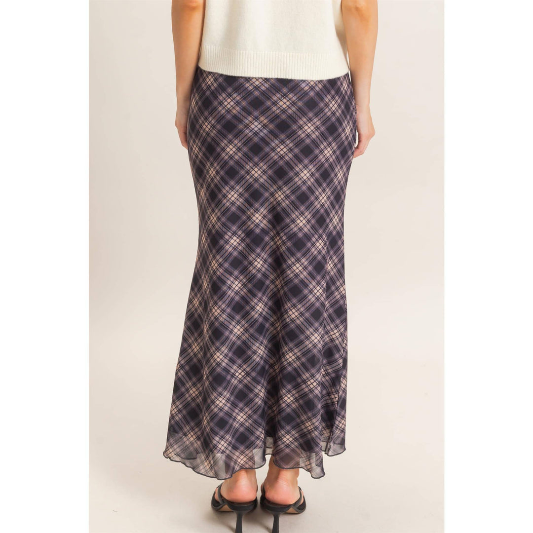 Plaid Mesh Maxi Skirt