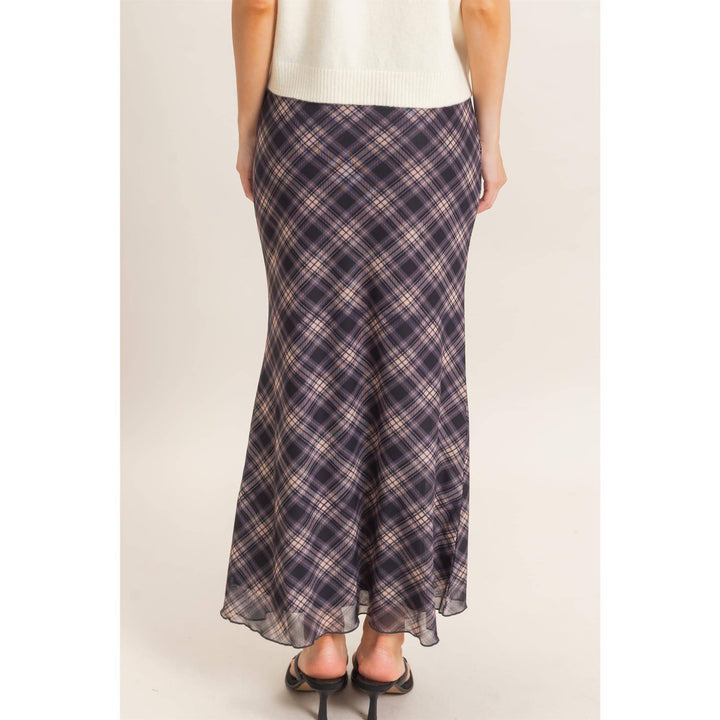 Plaid Mesh Maxi Skirt