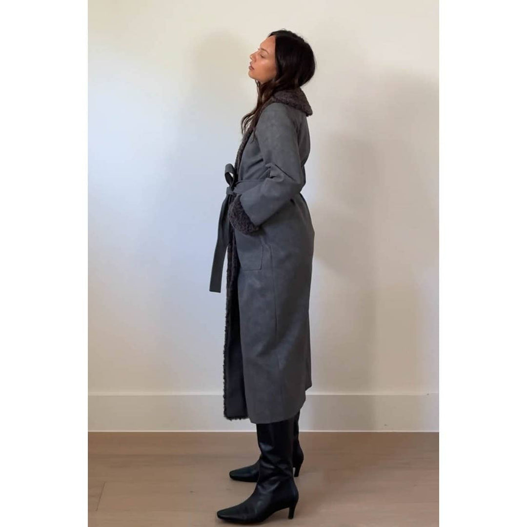 Faux Fur Trimmed Leather Coat