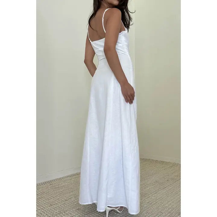 Cotton Linen Maxi Slit Dress
