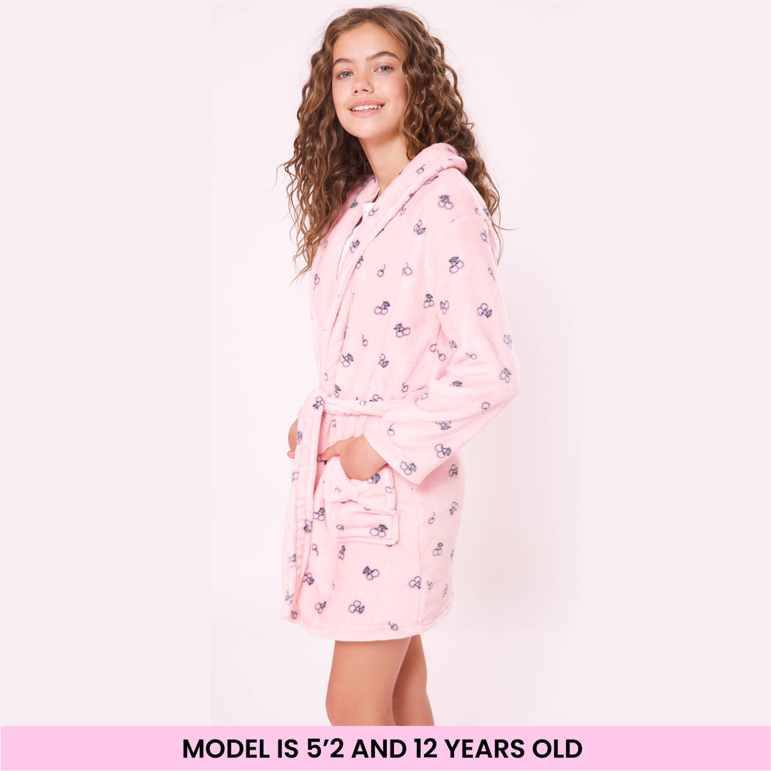 Fleece Cherry Printed Bath Robe
