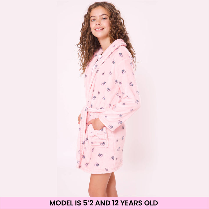 Fleece Cherry Printed Bath Robe