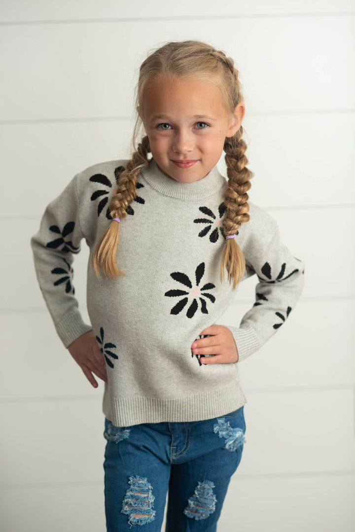 Light Gray Flower Crew Sweater